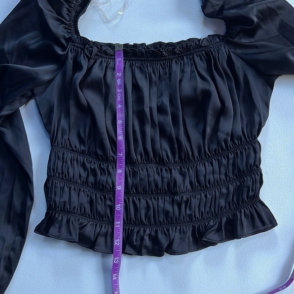 Bar III Women's Square Neck Smocked Puff Sleeve Top black Size XS - Picture 5 of 6